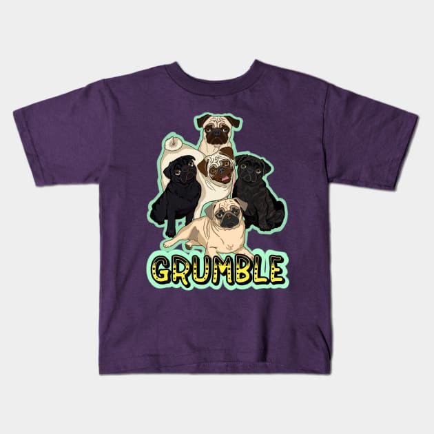 Pug Grumble Kids T-Shirt by FivePugs